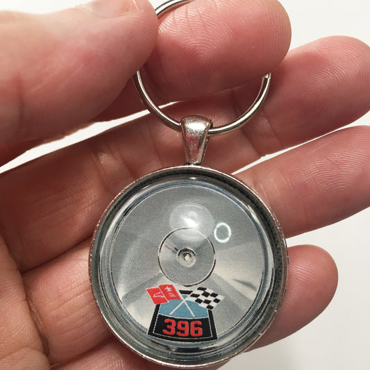Chevy 396 Chrome Air Cleaner Decal 1.2" Diameter Keychain