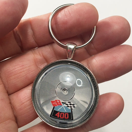 Chevy 400 Chrome Air Cleaner Decal 1.2" Diameter Keychain