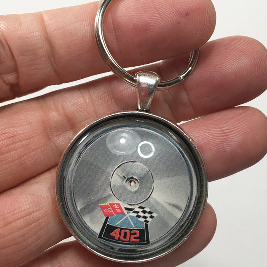 Chevy 402 Chrome Air Cleaner Decal 1.2" Diameter Keychain