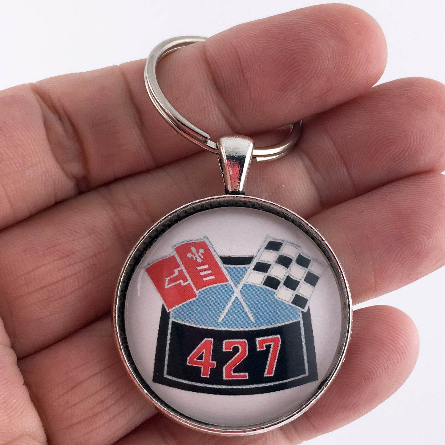 Chevy 427 Racing Flags Emblem 1.2" Diameter Keychain