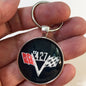 Chevy 427 Chrome V Flag Fender Emblem 1.2" Diameter Keychain
