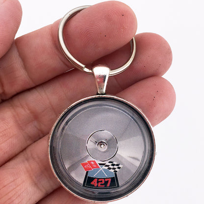 Chevy 409 Chrome Air Cleaner Decal 1.2" Diameter Keychain
