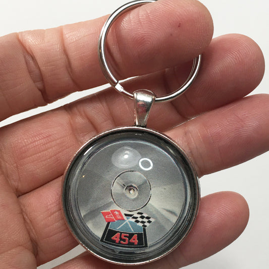 Chevy 454 Chrome Air Cleaner Decal 1.2" Diameter Keychain