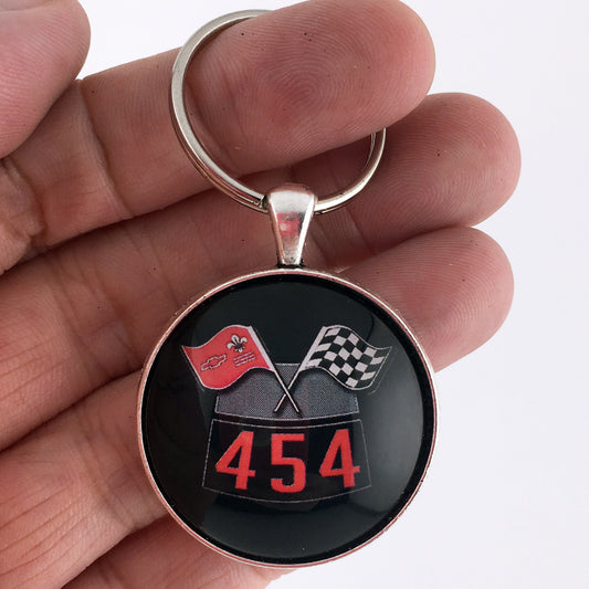 Chevy 454 Racing Flags Emblem 1.2" Diameter Keychain