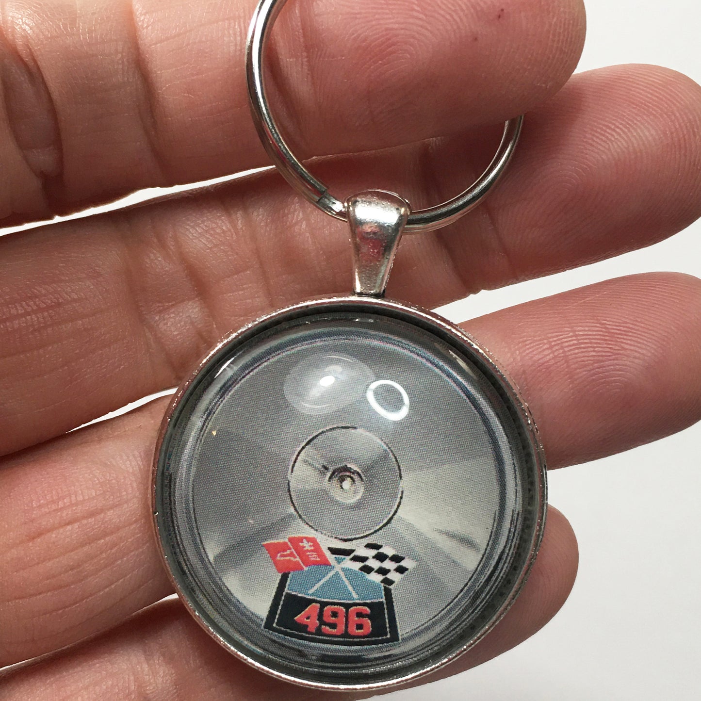 Chevy 496 Chrome Air Cleaner Decal 1.2" Diameter Keychain