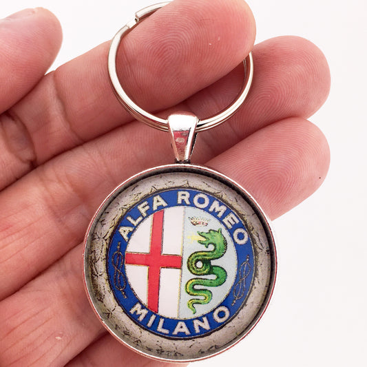 Vintage Alfa Romeo Emblem Logo Badge 1.2" Diameter Keychain