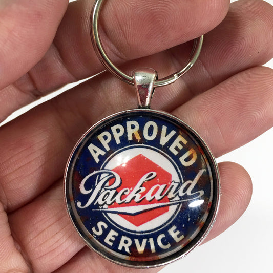 Antique Packard Service Distressed Sign Emblem Badge Ornament Logo 1.2" Diameter Keychain