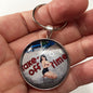 B-25J Mitchell Bomber "Take-off Time" World War II Aviation Nose Art 1.2" Diameter Keychain