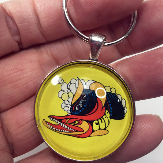 Vintage Plymouth Barracuda Cartoon Drawing Ad Logo 1.2" Diameter Keychain