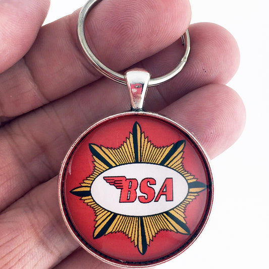 Vintage BSA Birmingham Small Arms Motorcycle Emblem Badge Logo 1.2" Diameter Keychain