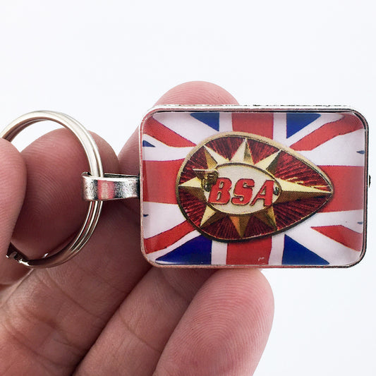 Vintage BSA Birmingham Small Arms Motorcycle Emblem Badge Logo 1" x 1.25" Diameter Keychain