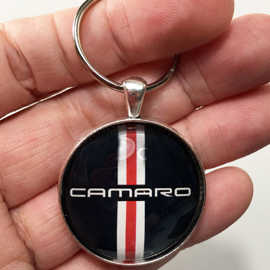 Chevrolet Camaro Red Stripe Chrome Emblem Badge 1.2" Keychain