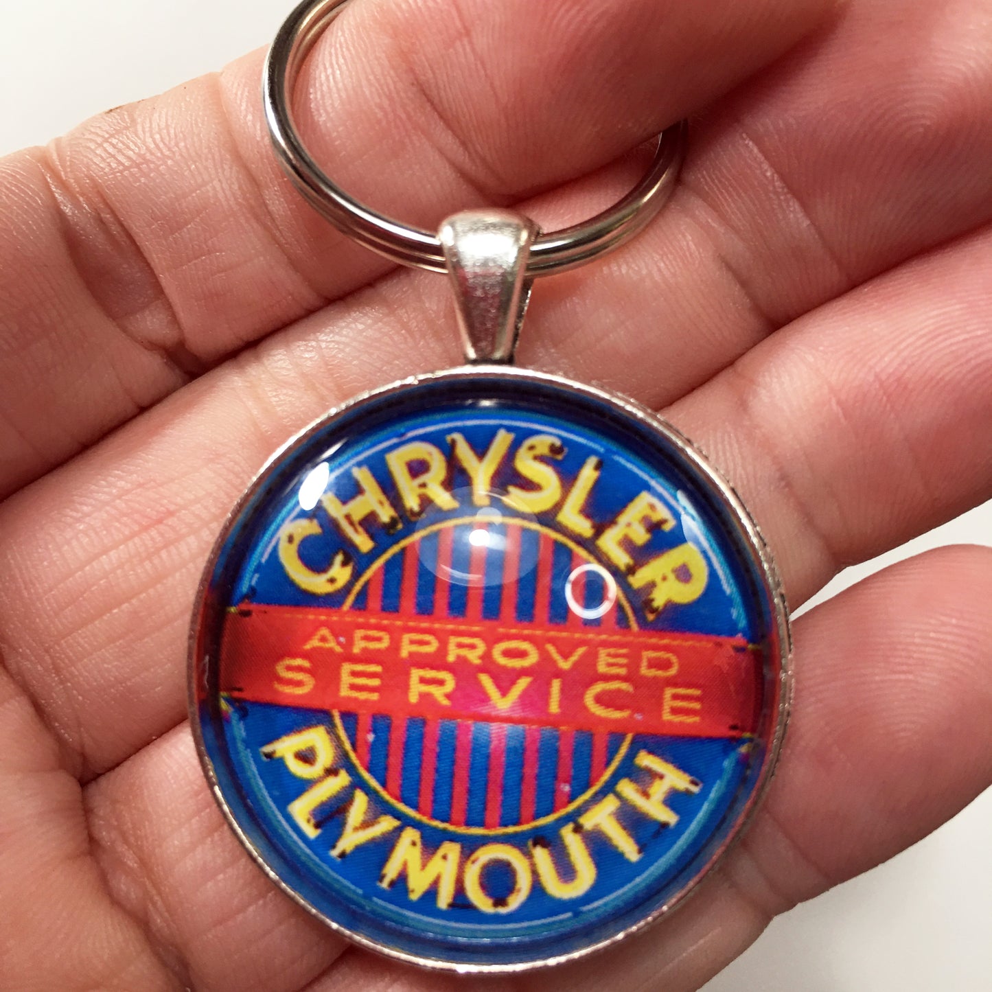 Vintage Chrysler Plymouth Neon Sign 1.2" Diameter Keychain