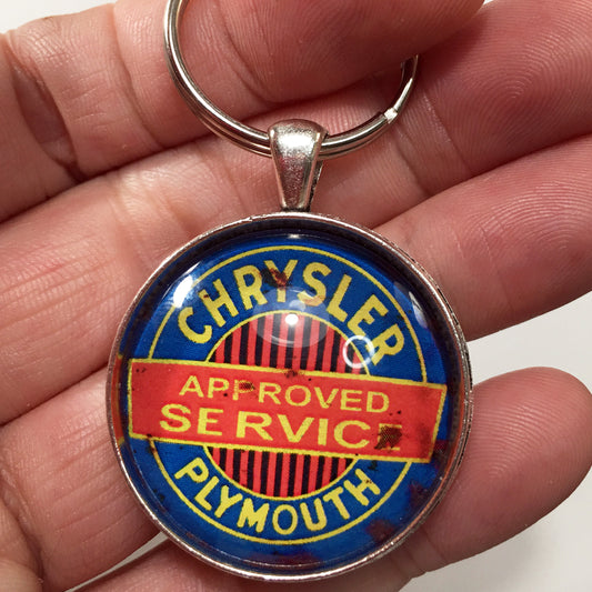 Vintage Chrysler Plymouth Distressed Sign 1.2" Diameter Keychain