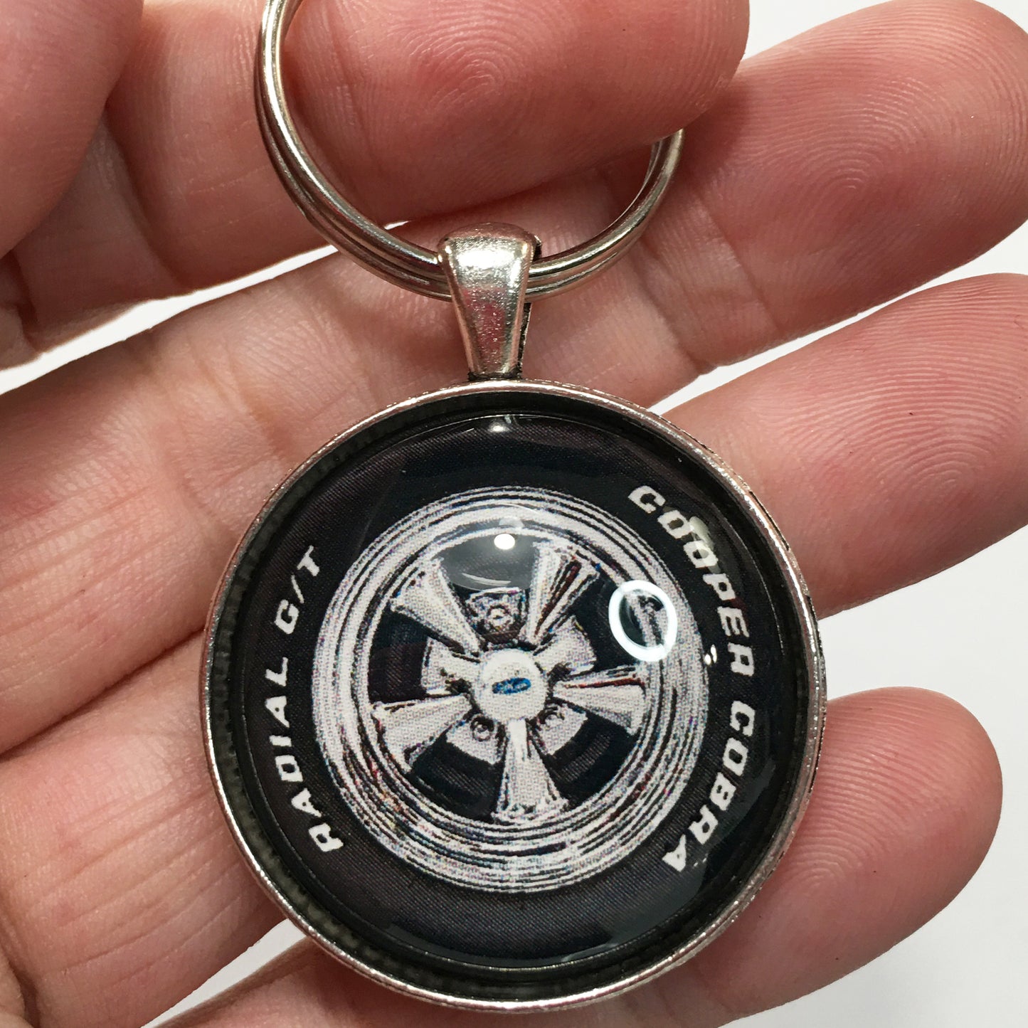 Vintage Cragar 5 Spoke Mag Wheel Cooper Cobra Raised White Letter 1.2" Diameter Keychain