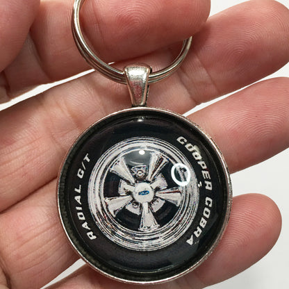 Vintage Cragar 5 Spoke Mag Wheel Cooper Cobra Raised White Letter 1.2" Diameter Keychain