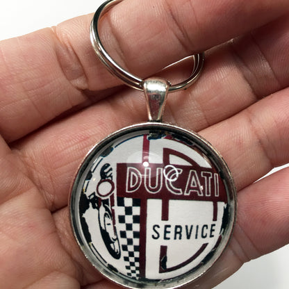 Vintage Ducati Service Sign Distressed Logo 1.2" Diameter Keychain