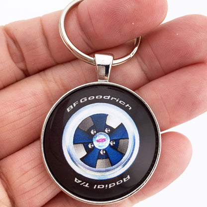 Vintage Cragar GT 5 Spoke Black Mag Wheel BF Goodrich 1.2" Diameter Keychain