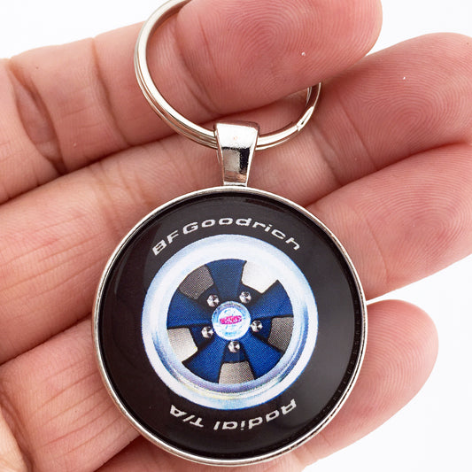 Vintage Cragar GT 5 Spoke Black Mag Wheel BF Goodrich 1.2" Diameter Keychain