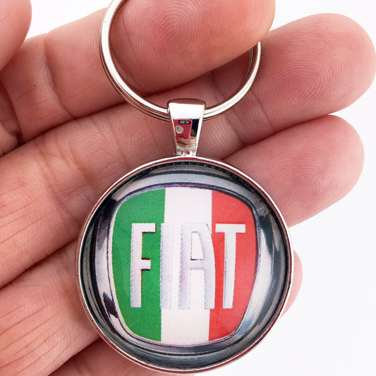 Vintage FIAT Tricolor Italian Horn Cap Badge Emblem 1.2" Diameter Keychain
