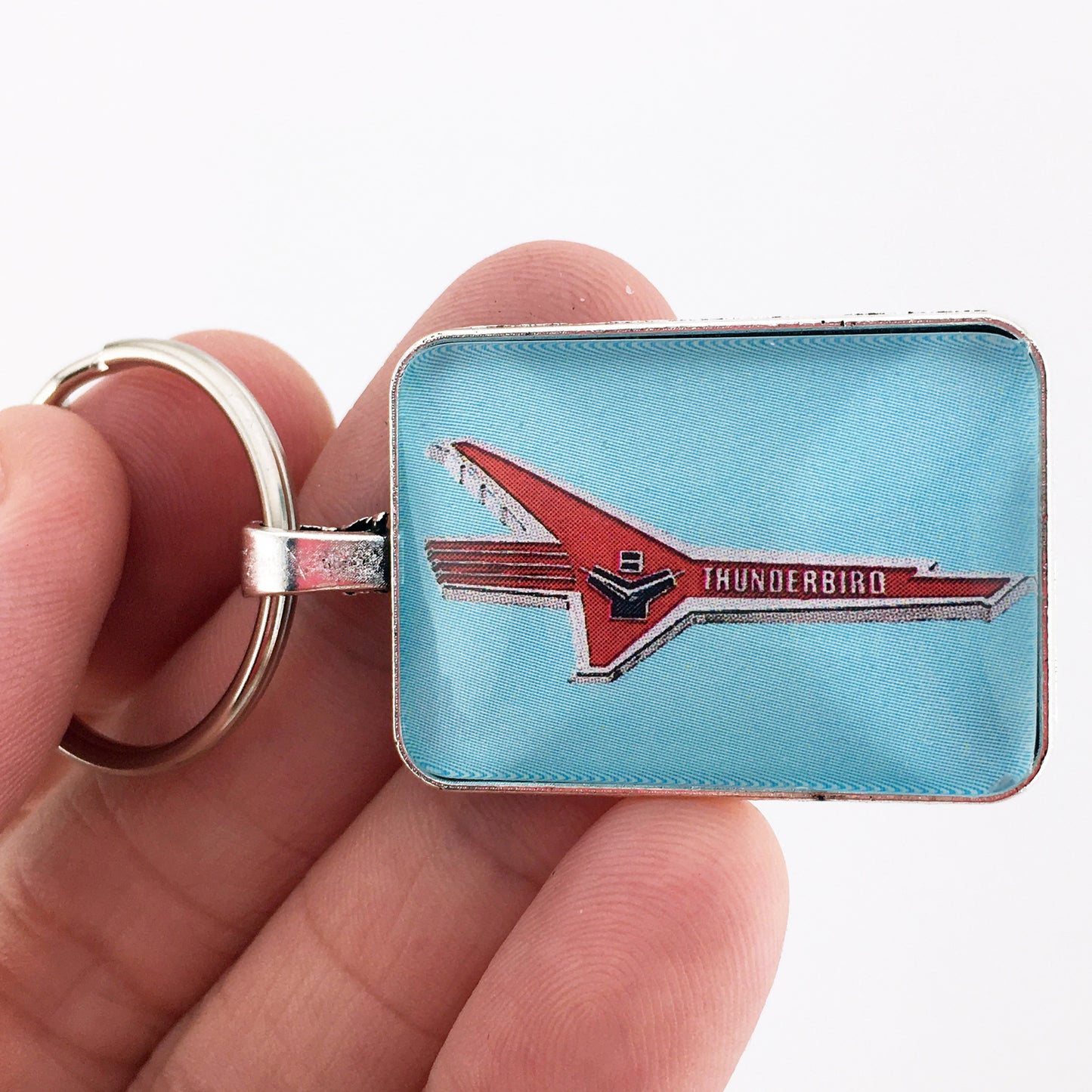Vintage Ford Thunderbird Chrome Emblem Badge Logo 1" x 1.25" Diameter Keychain
