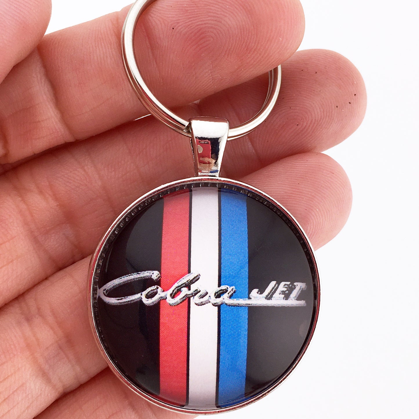 Vintage Ford Mustang Cobra Jet Tri Bar Chrome Emblem Logo Decal 1.2 Diameter Keychain