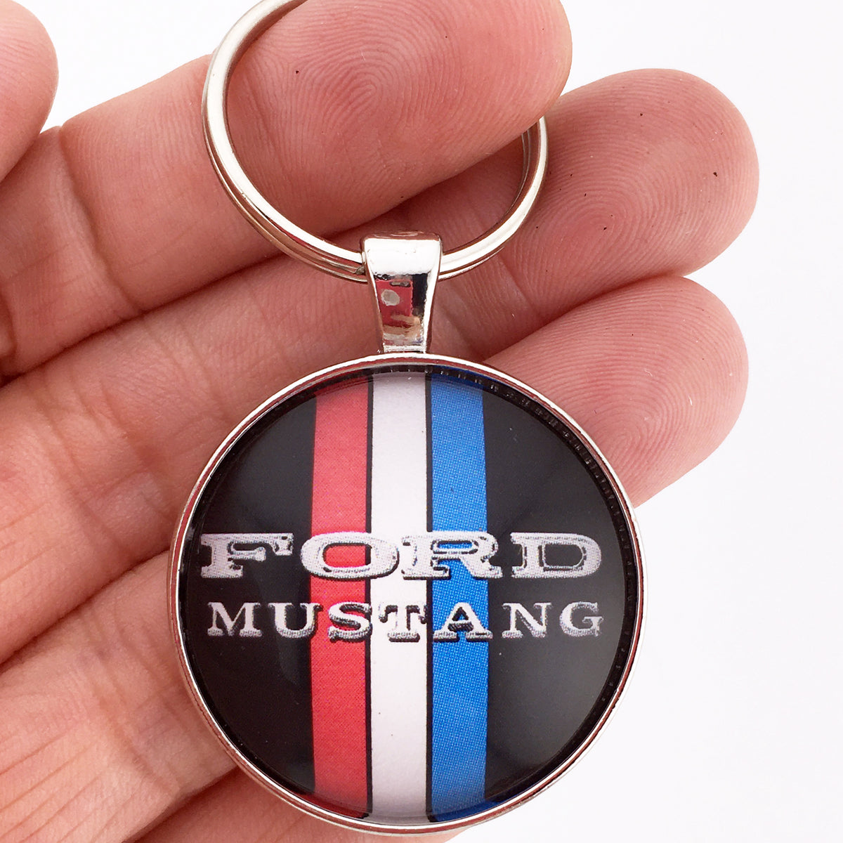 Vintage Ford Mustang Pony Tri Bar Chrome Emblem Logo Decal 1.2 Diameter Keychain