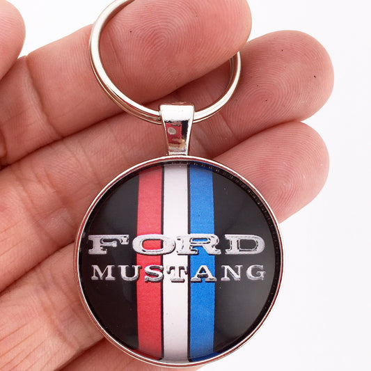 Vintage Ford Mustang Pony Tri Bar Chrome Emblem Logo Decal 1.2 Diameter Keychain