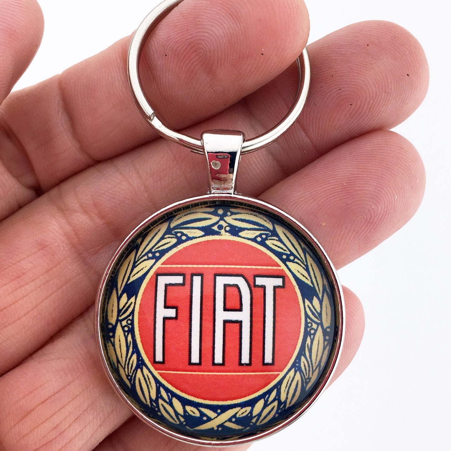 Vintage FIAT Laurel Leaf Horn Cap Badge Emblem 1.2" Diameter Keychain