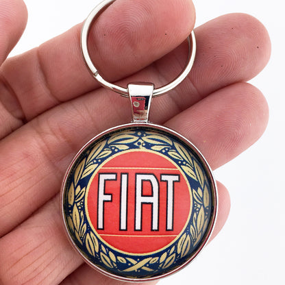Vintage FIAT Laurel Leaf Horn Cap Badge Emblem 1.2" Diameter Keychain