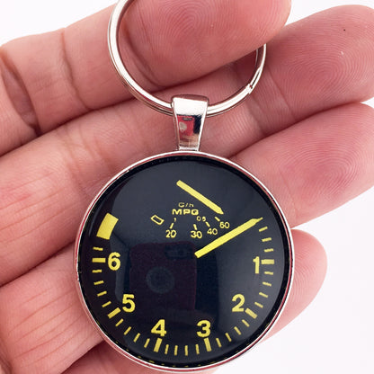 Vintage Euro Porsche 944 Yellow 6000 RPM Tachometer Gauge 1.2" Diameter Keychain