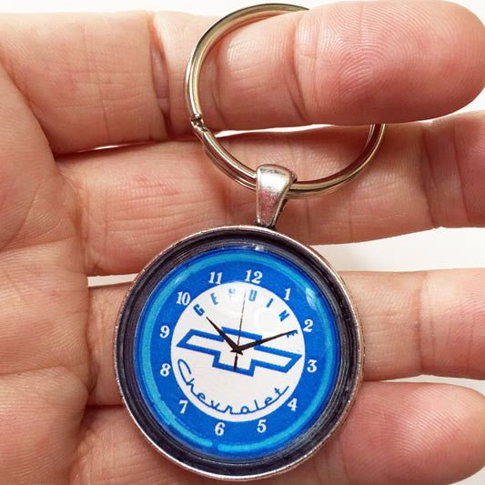 Vintage Chevrolet Neon "Clock" Sign 1.2" Diameter Keychain