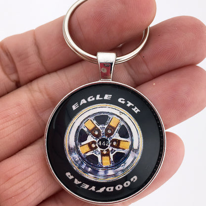 Vintage Oldsmobile 442 Cutlass Supreme Rallye Wheel EAGLE GT II 1.2" Diameter Keychain