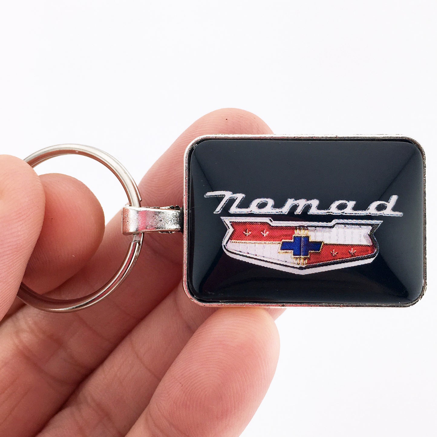Vintage 1955 Chevy Nomad CHROME Tailgate Script Emblem Badge 1 x 1.25 Keychain