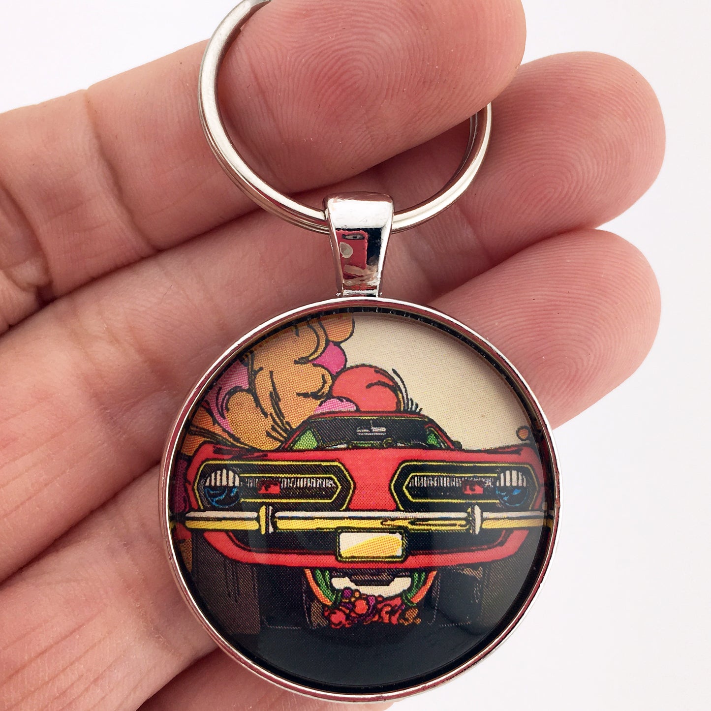 Vintage Plymouth Barracuda Magazine Ad Drawing 1.2" Diameter Keychain