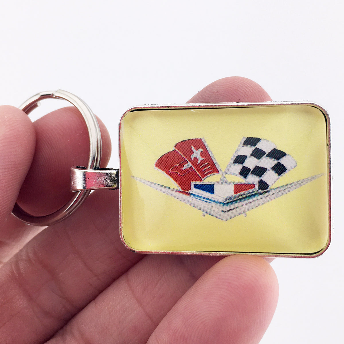 1963-1966 Yellow Chevrolet Corvette C2 Emblem Badge Logo 1" x 1.25" Keychain