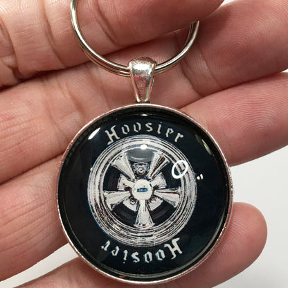 Vintage Cragar 5 Spoke Mag Wheel Hoosier Raised White Letter 1.2" Diameter Keychain