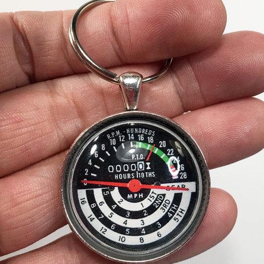 Vintage John Deere RPM Tach and MPH Speedometer Gauge 1.2" Diameter Keychain