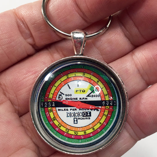 International Harvester Farmall Tractor RPM PTO MPH Gauge 1.2" Diameter Keychain
