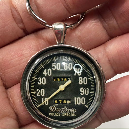 Vintage Indian Police Special Motorcycle 100 MPH Speedometer 1.2" Diameter Keychain