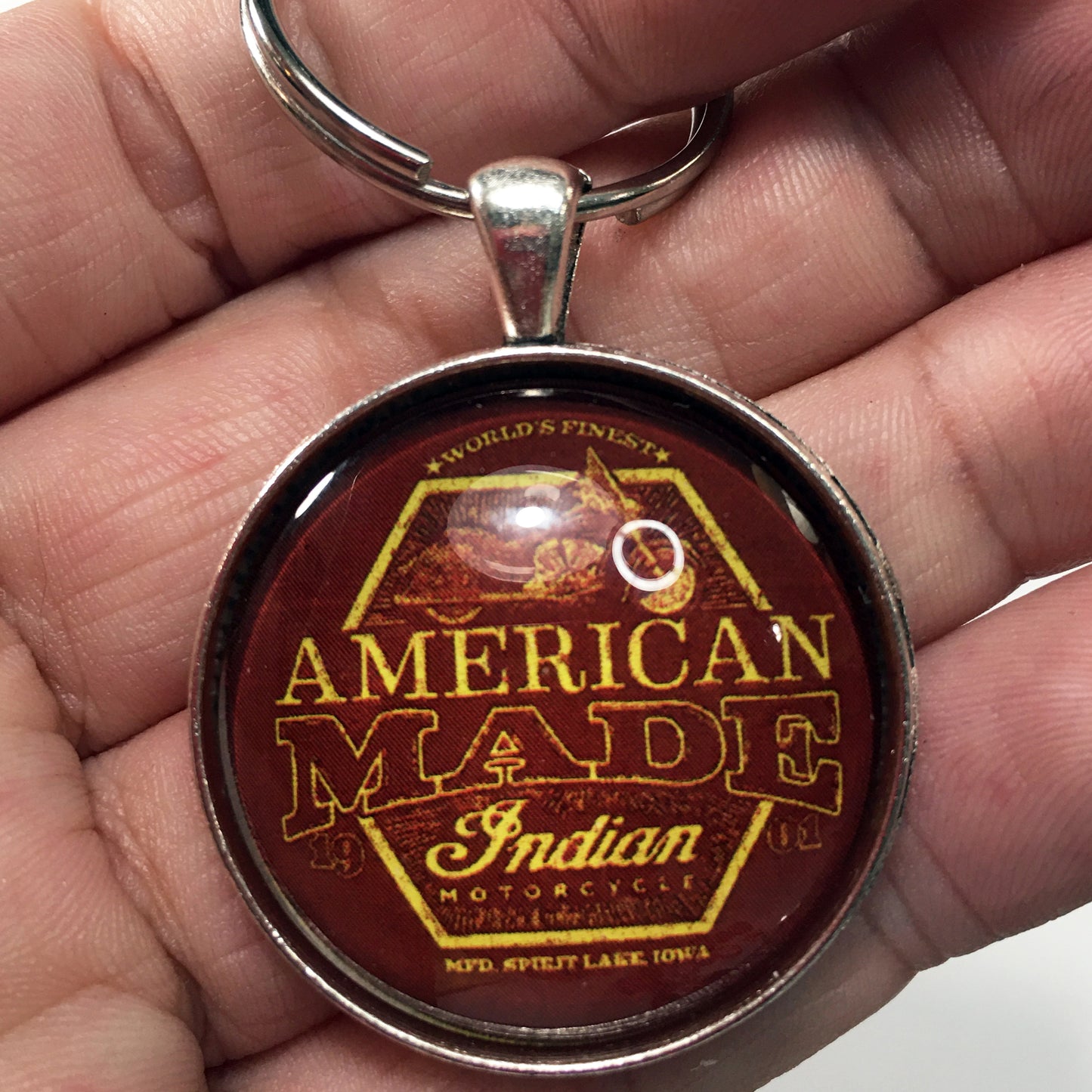 Vintage Indian Motorcycle American Made Sign 1.2" Diameter Keychain