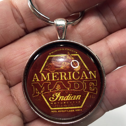 Vintage Indian Motorcycle American Made Sign 1.2" Diameter Keychain