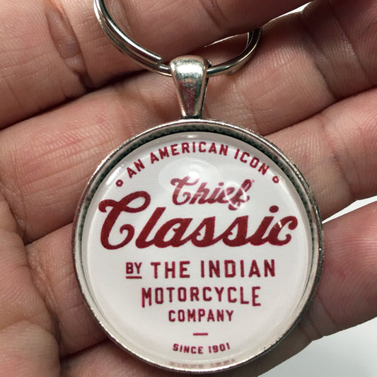 Vintage Indian Chief Classic Motorcycle Sign 1.2" Diameter Keychain