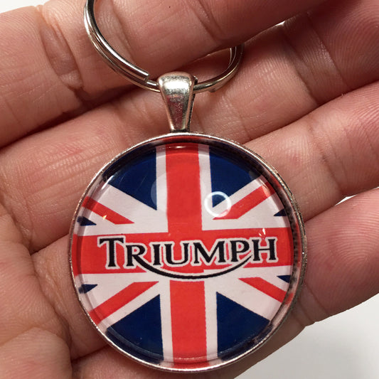 Vintage Triumph Motorcycle Sign Union Jack Flag 1.2" Diameter Keychain