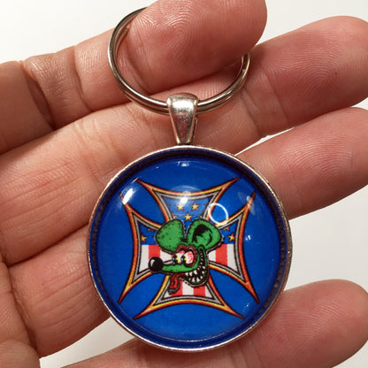 Vintage Rat Fink American Flag 1.2" Diameter Keychain