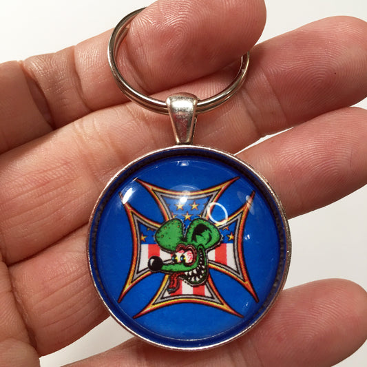 Vintage Rat Fink American Flag 1.2" Diameter Keychain
