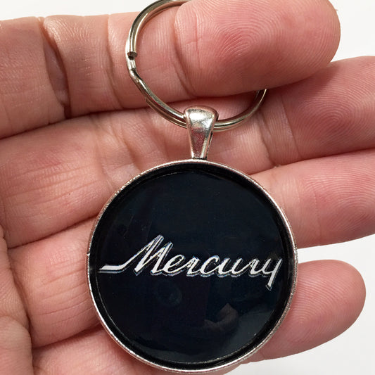 Vintage Mercury Script Emblem Badge Logo 1.2" Diameter Keychain