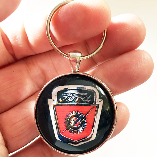 Vintage Ford Lightning Bolt Grille Emblem Badge Logo 1.2" Diameter Keychain