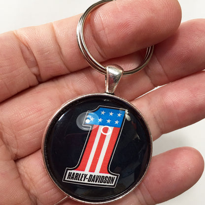 Vintage Harley Davidson #1 Emblem Badge Logo 1.2" Diameter Keychain