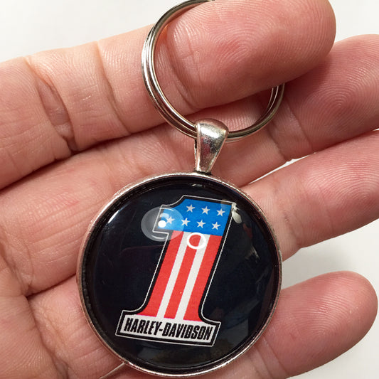 Vintage Harley Davidson #1 Emblem Badge Logo 1.2" Diameter Keychain